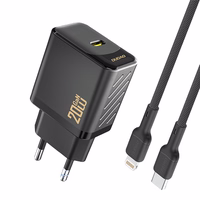 Dudao A26LEU PD 20W GaN USB-C Wall Lādētājs with USB-C to Lightning Kabelis - Melns