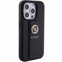 Guess viedtālruņa apvalks ar statīvu Grip Stand 4G Saffiano Strass iPhone 15 Pro Max - melns