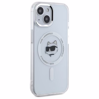 Karl Lagerfeld IML Metāla Choupette galva MagSafe apvalks iPhone 15 Plus - balts