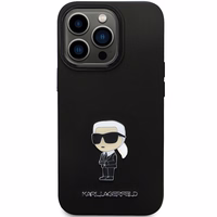 Karl Lagerfeld KLHCP14LSMHKNPK viedtālruņa apvalks iPhone 14 Pro - melns silikona Ikonik metāla piespraude