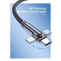 USB Kabelis Essager "Universal" (180' corner) Melns "Type-C" 200cm (up to 3A)