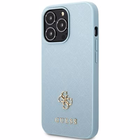 Guess Saffiano 4G Small Metal Logo viedtālruņa apvalks iPhone 13 Pro Max - zila