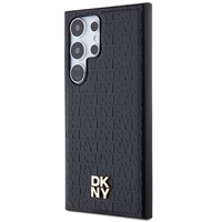 DKNY Ādas raksta metāla logotips Magnētiskais viedtālruņa apvalks Samsung Galaxy S24 Ultra - melns