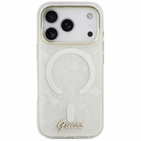 Guess IML Shell Script Metal MagSafe Maciņš for iPhone 17 Pro Max - balts