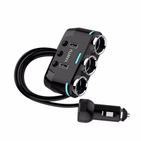 Auto cigarešu aizdedzinātāja ligzdas sadalītājs B39 Type C - 3 ligzdas + 2xUSB - 2,1A 100W ar displeju un kabeli