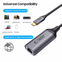 Tech-Protect UltraBoost USB-C uz Ethernet RJ45 1000Mbps adapteris - melns