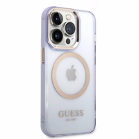 Guess Zelta kontūra Caurspīdīgs Magnētiskais apvalks iPhone 14 Pro Max 6.7" - violeta