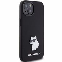 Karl Lagerfeld silikona Choupette Metal Pin viedtālruņa apvalks iPhone 15 Plus / 14 Plus - melns