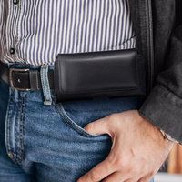 ROYAL universāls horizontāls ādas jostas apvalks izmērs M IPHONE 12 MINI / 13 MINI / SAMSUNG A40 / S8 / XIAOMI 12 / Redmi 5A melns