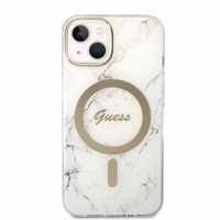Komplekts Guess GUBPP14MHMEACSH apvalks + lādētājs iPhone 14 Plus 6.7" balts/balts cietais apvalks Marble Magnētiskais