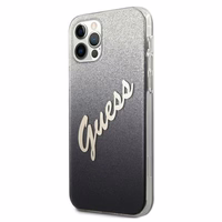 Guess GUHCP12LPCUGLSBK iPhone 12 Pro Max 6.7" melna/melna cietais apvalks Glitter Gradient Script
