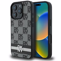 DKNY šachī raksts un drukātas svītras apvalks iPhone 16 Pro Max melns