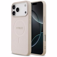 Guess Saffiano klasiskā MagSafe viedtālruņa apvalks iPhone 17 Pro Max ar logotipu - rozā