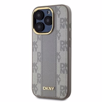 DKNY Ādas rūtainais mono raksts magnētiskais iPhone 15 Pro Max viedtālruņa apvalks - bēšs