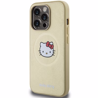 Hello Kitty ādas Kitty Head magnētiskais viedtālruņa apvalks iPhone 15 Pro - zelta