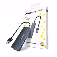 USB-A Hub Wozinsky WHS080YSS 4 x USB-A 3.0 ar atsevišķiem slēdžiem, alumīnijs, ar 30 cm kabeli - pelēks