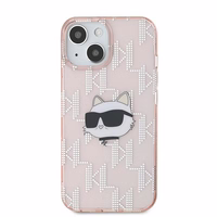 Karl Lagerfeld IML Choupette galvas un monogrammas apvalks iPhone 14 / 15 / 13 - rozā