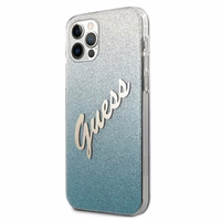 Guess GUHCP12LPCUGLSBL iPhone 12 Pro Max 6.7" zilais kietais vāciņš Glitter Gradient Script