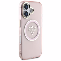 Guess IML Metal Mountain Logo Magnētiskais iPhone 16 viedtālruņa apvalks - rozā