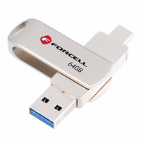 FORCELL F-DATA USB zibatmiņa Metal Duo 64GB USB3.2 Gen 1 (USB A / Type C) sudraba
