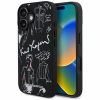 Karl Lagerfeld Grained Pattern & Logo MagSafe Maciņš for iPhone 16 - melns