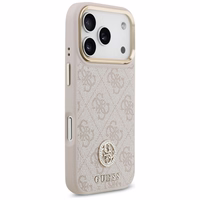 Guess 4G Strass Logo & Big Strap Metal Buttons Magnētiskais viedtālruņa apvalks iPhone 17 Pro - rozā