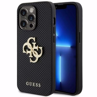 Guess Leather Perforated 4G Glitter Logo Case for iPhone 15 Pro - melns viedtālruņa apvalks