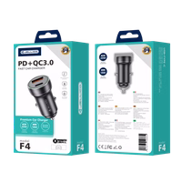 JELLICO auto lādētājs F4 PD 20W 1xUSB-C + 1xUSB QC3.0 + kabelis Lightning Melns