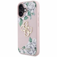 Guess Grained Roses Big 4G logo viedtālruņa apvalks iPhone 16 - rozā