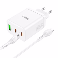 Lādētājs Hoco 2 x USB C + USB A QC3.0 PD 3A 35W N33 + Kabelis USB C uz Lightning N33 balts