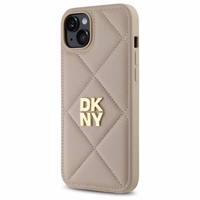DKNY Quilted Stack Logo viedtālruņa apvalks iPhone 15 Plus - bēšs