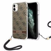 Guess GUOHCN61H4STW iPhone 11 brūns/brūns cietais apvalks 4G Print Siksna