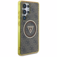 Guess 4G Mirdzošs Trijstūra Pogu Magnētiskais Viedtālruņa apvalks Samsung Galaxy S25 Ultra Brūna