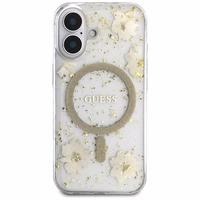 Guess Resin Flowers Glitter MagSafe iPhone 16 viedtālruņa apvalks (m) - smilškrāsas (m)