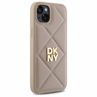 DKNY Quilted Stack Logo viedtālruņa apvalks iPhone 15 Plus - bēšs