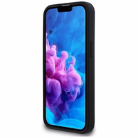 Guess Silicone Script Metal Logo MagSafe viedtālruņa apvalks iPhone 16e - melna