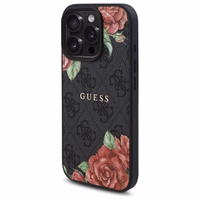 Guess GUHMP16XP4ROPEMCK iPhone 16 Pro Max 6.9" melns cietais viedtālruņa apvalks ar 4G ziedu rakstu MagSafe