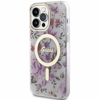 Guess GUHMP14XHCFWST iPhone 14 Pro Max 6.7" caurspīdīgs cietais viedtālruņa apvalks Flower Magnētiskais