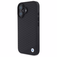 BMW zīmes ādas dimanta metāla logotips magnētiskais iPhone 16 viedtālruņa apvalks - melns