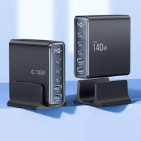 Tech-Protect DC140W-GAN 5-PORT PD140W/QC3.0 uzlādes stacija - melnā krāsā