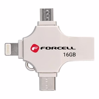 FORCELL F-DATA zibatmiņa Metal Quad 16GB USB3.2 Gen 1 (USB A / Type C / Lightning / Micro USB) sudraba