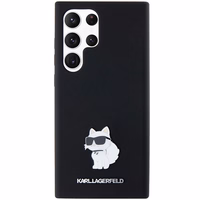 Karl Lagerfeld silikona Choupette metāla piespraude viedtālruņa apvalks Samsung Galaxy S24 Ultra - melns