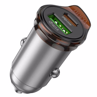 Automobiļa lādētājs Hoco USB A + USB C PD QC3.0 43W NZ16A metāla pelēks