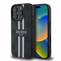 Guess 4G drukātās svītras magnētiskais viedtālruņa apvalks iPhone 16 Pro Max - melns