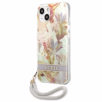 Guess GUHCP13SHFLSU iPhone 13 mini 5.4" violets cietais viedtālruņa apvalks ar ziedu siksniņu
