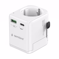Gembird TPA-EU1A1C20-01-W Grounded universal travel power adapter, 20 W, balts