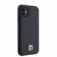 DKNY ādas monogrammas raksts metāla logotips magnētiskais viedtālruņa apvalks iPhone 11 / Xr - melns