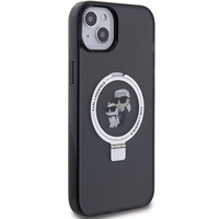Karl Lagerfeld KLHMP15MHMRSKCK iPhone 15 Plus 6.7" melns/melns cietais apvalks ar gredzena statīvu Karl&Choupette Magnētiskais