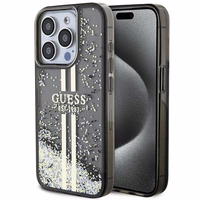 Guess Liquid Glitter Gold Stripes apvalks iPhone 15 Pro Max - melns