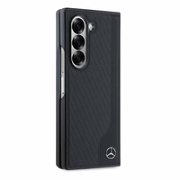 Mercedes Leather Wood Imitation MagSafe viedtālruņa apvalks Samsung Galaxy Z Fold 6 - melns